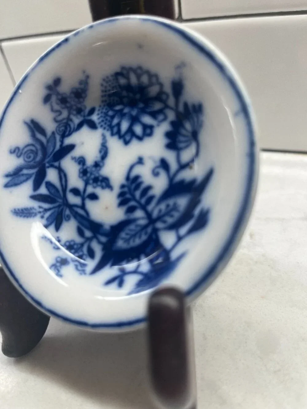 Antique Brown-Westhead, Moore & Co, Blue Onion Porcelain Butter Pat/Dip Bowl